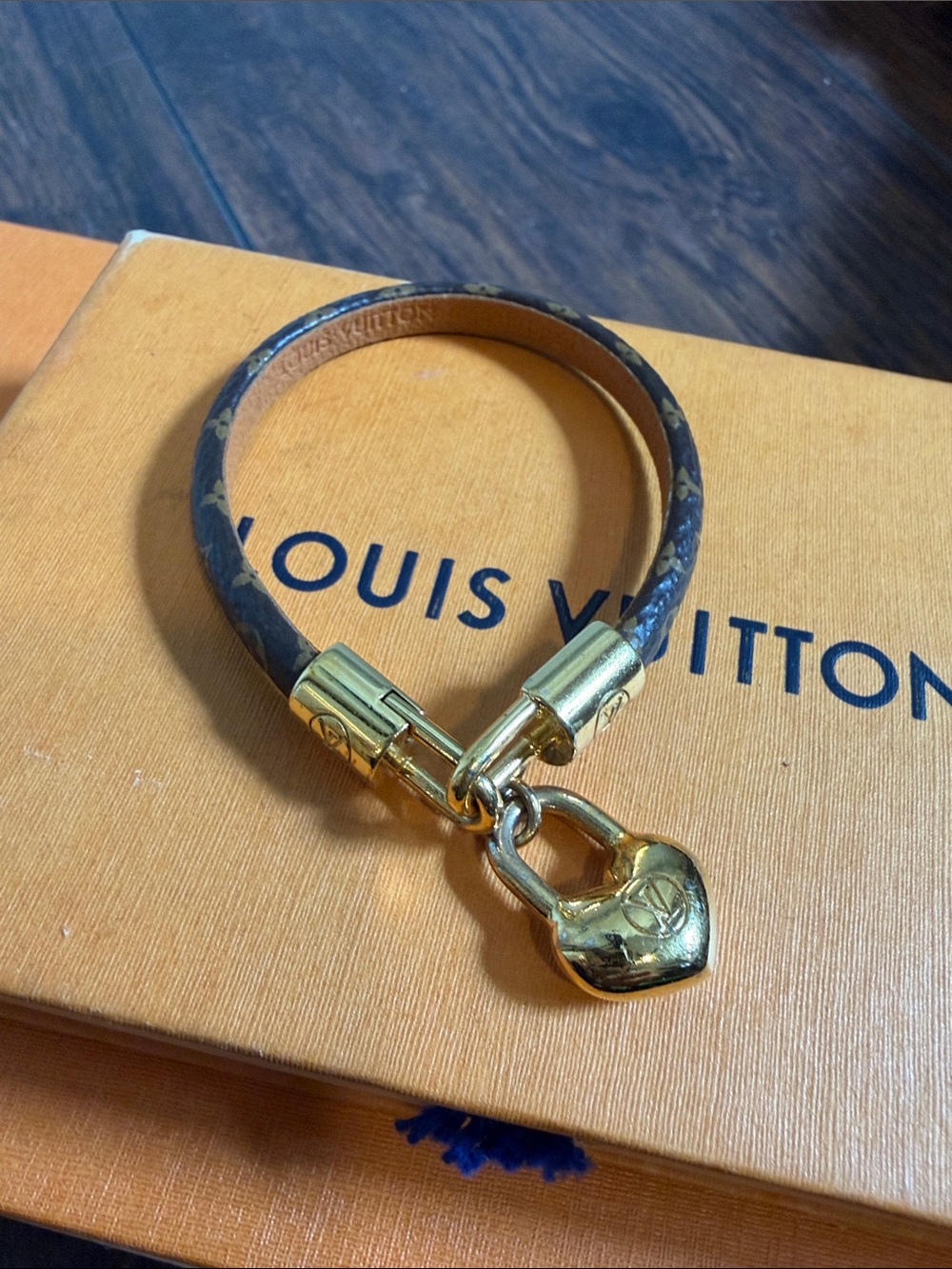 Louis Vuitton Crazy In Lock canvas bracelet with gold heart